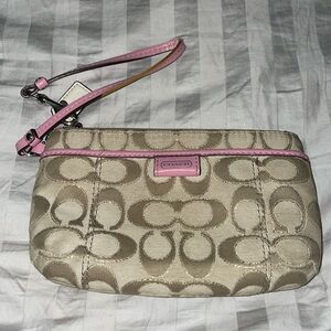 Tan and Pink Coach Wristlet